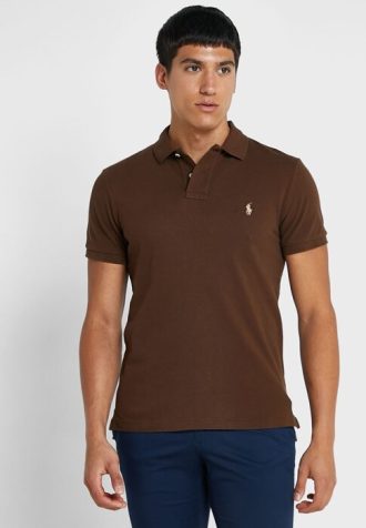 Brązowe męskie koszulki polo Ralph Lauren Essential
