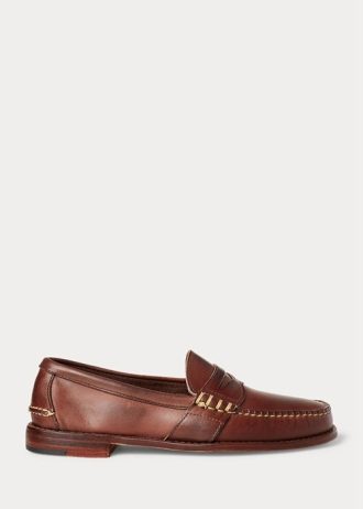 Brązowe męskie mokasyny skórzane Ralph Lauren Edric Penny Loafers