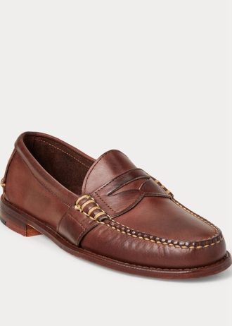 Brązowe męskie mokasyny skórzane Ralph Lauren Edric Penny Loafers