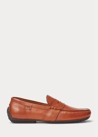 Brązowe męskie skórzane buty casualowe Ralph Lauren Reynold Driver
