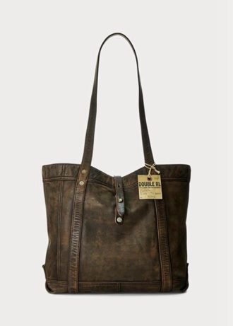 Brązowe męskie skórzane torby typu tote marki Ralph Lauren