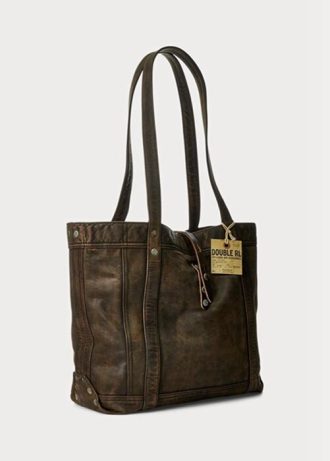Brązowe męskie skórzane torby typu tote marki Ralph Lauren