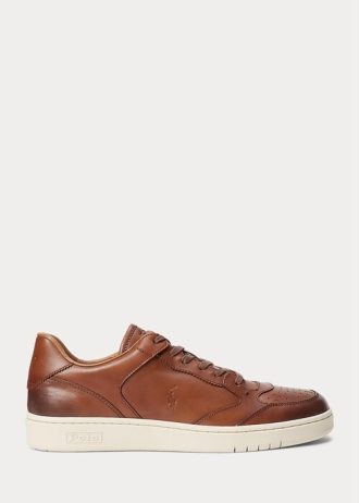 Brązowe męskie skórzane trampki Ralph Lauren Court