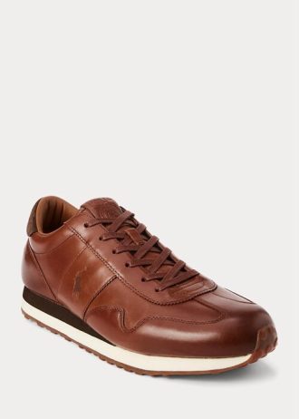 Brązowe męskie skórzane trampki Ralph Lauren Train 85