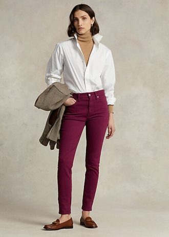 Burgundowe damskie jeansy Ralph Lauren Tompkins High-Rise Skinny