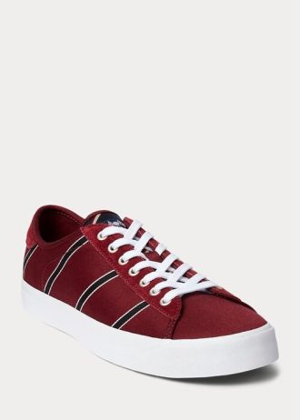 Burgundowe męskie trampki Ralph Lauren Nelson w paski z wełny i bawełny
