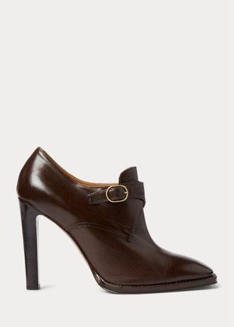 Ciemnobrązowe damskie buty Ralph Lauren Lydell z polerowanej skóry cielęcej