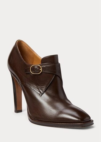 Ciemnobrązowe damskie buty Ralph Lauren Lydell z polerowanej skóry cielęcej