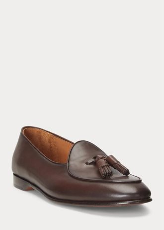 Ciemnobrązowe męskie buty wizytowe Ralph Lauren Belvin ze skóry cielęcej