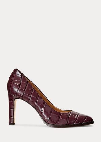 Ciemnoczerwone damskie buty na obcasie Ralph Lauren Camila z tłoczoną skórą