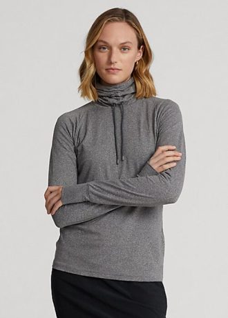 Ciemnoszare damskie bluzy z kapturem Ralph Lauren z kołnierzykiem typu funnelneck
