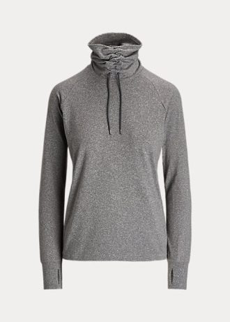 Ciemnoszare damskie bluzy z kapturem Ralph Lauren z kołnierzykiem typu funnelneck