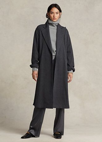 Ciemnoszare damskie flanelowe płaszcze kopertowe Ralph Lauren