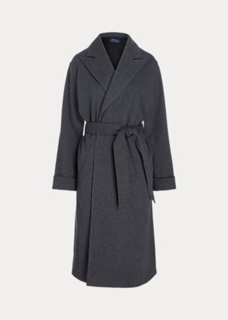 Ciemnoszare damskie flanelowe płaszcze kopertowe Ralph Lauren