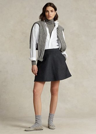 Ciemnoszare damskie spódnice Ralph Lauren z wełny i kaszmiru w kształcie litery A w stylu Melton