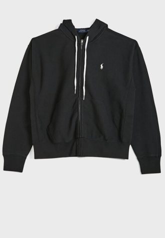 Czarna damska bluza z kapturem i ściągaczem Ralph Lauren z logo
