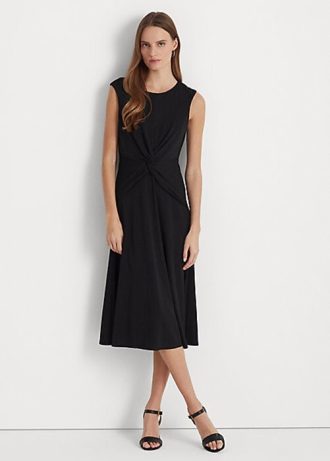 Czarna damska sukienka Ralph Lauren z skręconym przodem