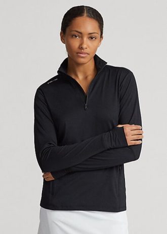 Czarne damskie bluzy Ralph Lauren Stretch Jersey z zamkiem 1/4