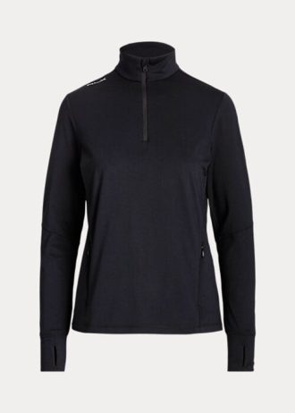 Czarne damskie bluzy Ralph Lauren Stretch Jersey z zamkiem 1/4