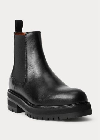 Czarne damskie botki Chelsea Ralph Lauren ze skóry cielęcej Lug