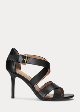 Czarne damskie buty na obcasie Ralph Lauren Gisella z polerowanej skóry