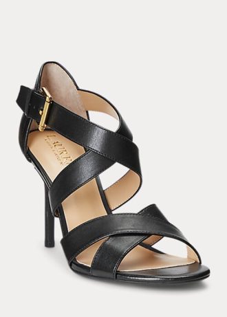 Czarne damskie buty na obcasie Ralph Lauren Gisella z polerowanej skóry