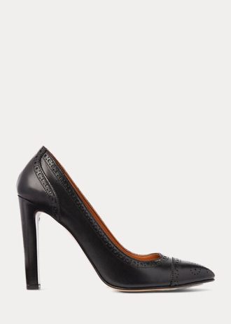Czarne damskie buty na obcasie ze skóry cielęcej Ralph Lauren Ainsley