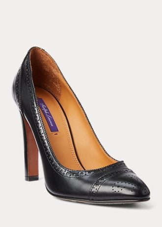Czarne damskie buty na obcasie ze skóry cielęcej Ralph Lauren Ainsley