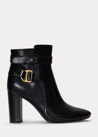 Czarne damskie buty Ralph Lauren Madelyn Burnished Leatherie