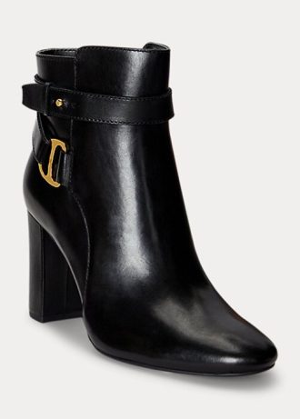 Czarne damskie buty Ralph Lauren Madelyn Burnished Leatherie