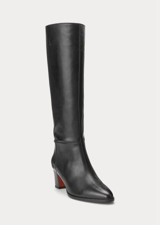 Czarne damskie buty Ralph Lauren Tall Calfski