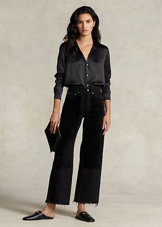 Czarne damskie jeansy Ralph Lauren z wysokim stanem i szerokimi nogawkami