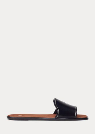 Czarne damskie kapcie Ralph Lauren Vachetta ze skóry