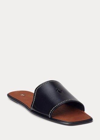 Czarne damskie kapcie Ralph Lauren Vachetta ze skóry
