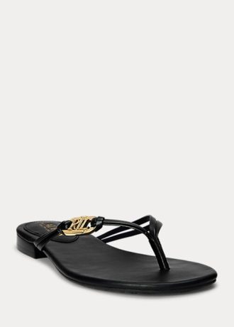Czarne damskie klapki Ralph Lauren Emalia ze skóry nappa