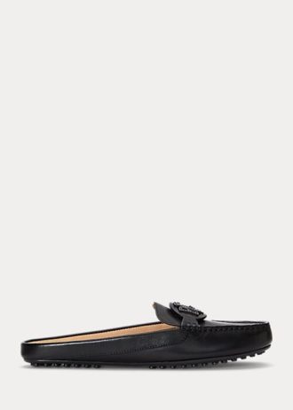 Czarne damskie płaskie buty Ralph Lauren Brynn Burnished Leather Driver