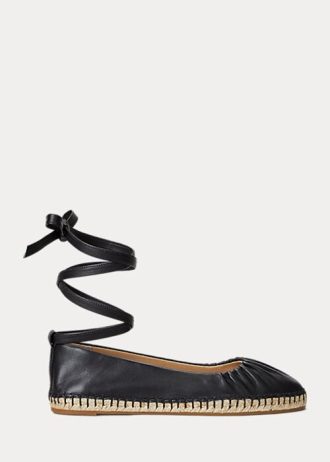 Czarne damskie płaskie buty sznurowane Ralph Lauren Cecilia Nappa ze skóry