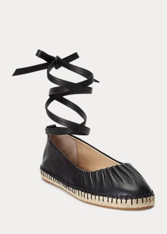 Czarne damskie płaskie buty sznurowane Ralph Lauren Cecilia Nappa ze skóry