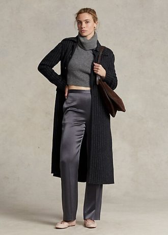 Czarne damskie płaszcze Ralph Lauren w prążki, dwustronne
