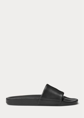 Czarne męskie kapcie Ralph Lauren Signature Pony Leather