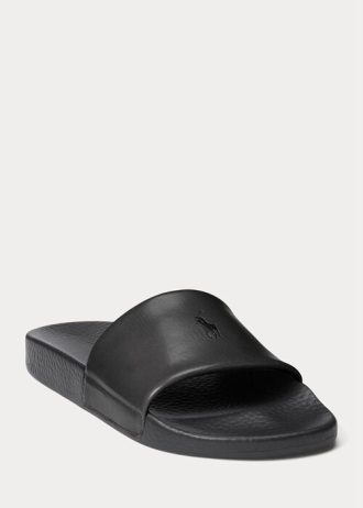 Czarne męskie kapcie Ralph Lauren Signature Pony Leather