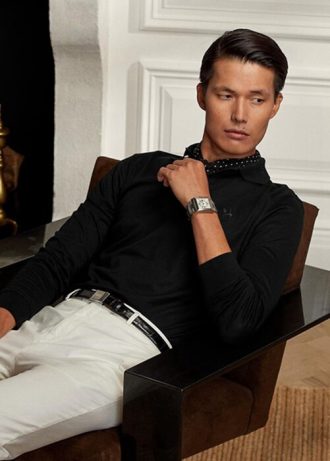 Czarne męskie koszulki polo Ralph Lauren Slim Fit Pique