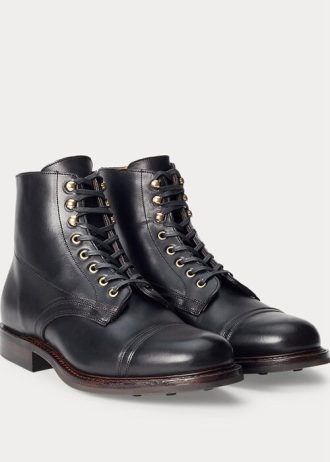 Czarne męskie skórzane buty Ralph Lauren