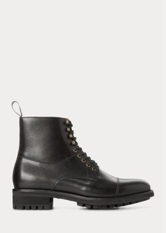 Czarne męskie skórzane buty Ralph Lauren Bryson z noskiem typu cap-toe