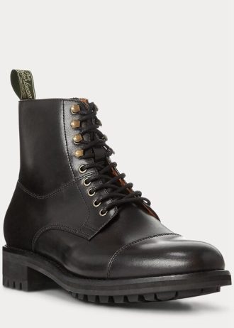 Czarne męskie skórzane buty Ralph Lauren Bryson z noskiem typu cap-toe