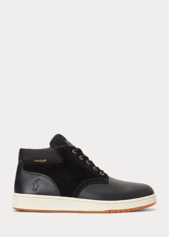 Czarne męskie wodoodporne buty Ralph Lauren ze skóry i zamszu