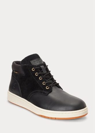 Czarne męskie wodoodporne buty Ralph Lauren ze skóry i zamszu