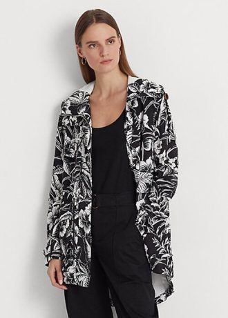 Czarno-biała damska wiatrówka z kapturem Ralph Lauren Floral Ripstop