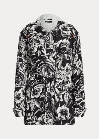 Czarno-biała damska wiatrówka z kapturem Ralph Lauren Floral Ripstop