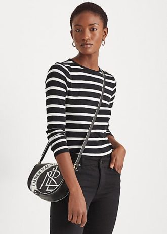 Czarno-białe damskie bluzki w paski Ralph Lauren z guzikami na ramionach